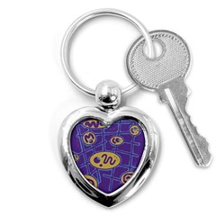 Purple And Yellow Abstraction Key Chains (heart) 