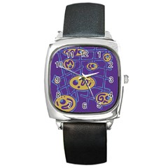 Purple And Yellow Abstraction Square Metal Watch