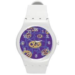 Purple And Yellow Abstraction Round Plastic Sport Watch (m)