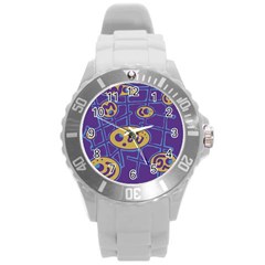 Purple And Yellow Abstraction Round Plastic Sport Watch (l)