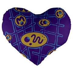 Purple And Yellow Abstraction Large 19  Premium Flano Heart Shape Cushions