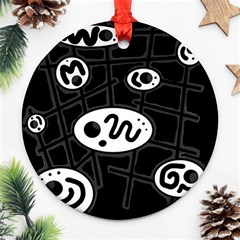 Black And White Crazy Abstraction  Ornament (round)  by Valentinaart