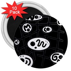 Black And White Crazy Abstraction  3  Magnets (10 Pack) 