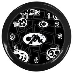 Black And White Crazy Abstraction  Wall Clocks (black)