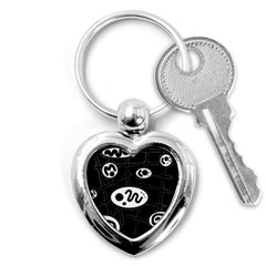 Black And White Crazy Abstraction  Key Chains (heart) 