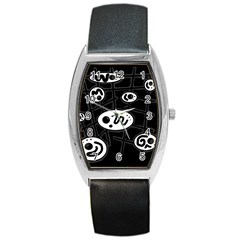 Black And White Crazy Abstraction  Barrel Style Metal Watch