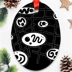 Black And White Crazy Abstraction  Oval Ornament (two Sides)