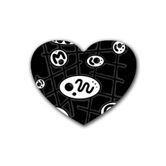 Black And White Crazy Abstraction  Rubber Coaster (heart)  by Valentinaart