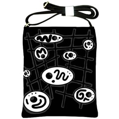 Black And White Crazy Abstraction  Shoulder Sling Bags by Valentinaart