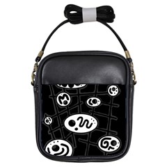 Black And White Crazy Abstraction  Girls Sling Bags by Valentinaart