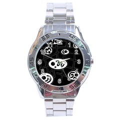 Black And White Crazy Abstraction  Stainless Steel Analogue Watch