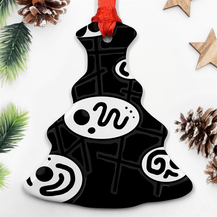 Black and white crazy abstraction  Christmas Tree Ornament (2 Sides)