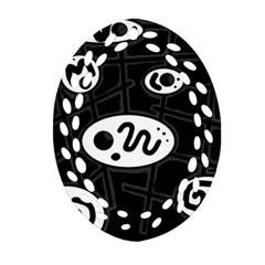 Black And White Crazy Abstraction  Ornament (oval Filigree)  by Valentinaart