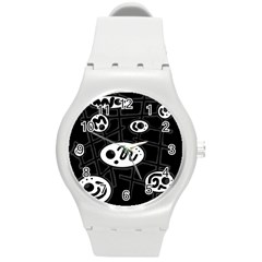 Black And White Crazy Abstraction  Round Plastic Sport Watch (m)