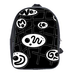 Black And White Crazy Abstraction  School Bags (xl)  by Valentinaart