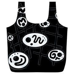 Black And White Crazy Abstraction  Full Print Recycle Bags (l)  by Valentinaart