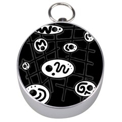 Black And White Crazy Abstraction  Silver Compasses