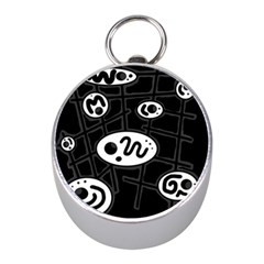 Black And White Crazy Abstraction  Mini Silver Compasses