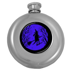 Halloween Witch - Blue Moon Round Hip Flask (5 Oz) by Valentinaart