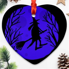 Halloween Witch - Blue Moon Heart Ornament (2 Sides) by Valentinaart