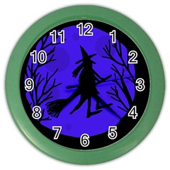 Halloween Witch - Blue Moon Color Wall Clocks