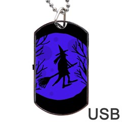 Halloween Witch - Blue Moon Dog Tag Usb Flash (one Side) by Valentinaart