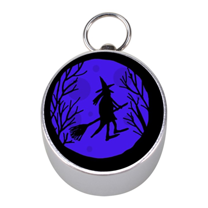 Halloween witch - blue moon Mini Silver Compasses