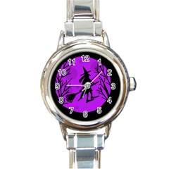 Halloween Witch - Purple Moon Round Italian Charm Watch by Valentinaart