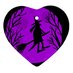 Halloween Witch - Purple Moon Ornament (heart)  by Valentinaart