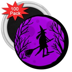 Halloween Witch - Purple Moon 3  Magnets (100 Pack) by Valentinaart