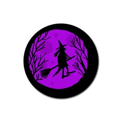 Halloween Witch - Purple Moon Rubber Coaster (round) 