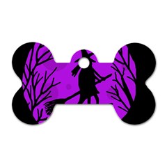 Halloween Witch - Purple Moon Dog Tag Bone (two Sides)