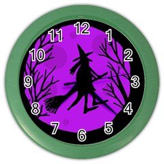 Halloween Witch - Purple Moon Color Wall Clocks