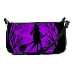 Halloween Witch - Purple Moon Shoulder Clutch Bags by Valentinaart