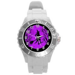 Halloween Witch - Purple Moon Round Plastic Sport Watch (l) by Valentinaart