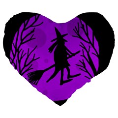 Halloween Witch - Purple Moon Large 19  Premium Heart Shape Cushions