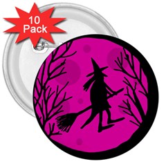 Halloween Witch - Pink Moon 3  Buttons (10 Pack)  by Valentinaart