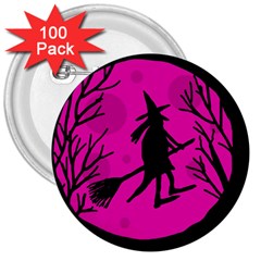 Halloween Witch - Pink Moon 3  Buttons (100 Pack) 