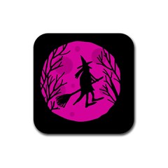 Halloween Witch - Pink Moon Rubber Coaster (square)  by Valentinaart