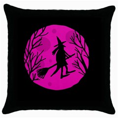 Halloween Witch - Pink Moon Throw Pillow Case (black)