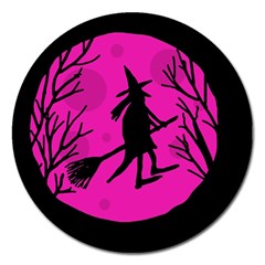 Halloween Witch - Pink Moon Magnet 5  (round) by Valentinaart