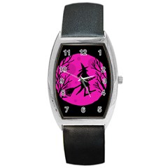 Halloween Witch - Pink Moon Barrel Style Metal Watch