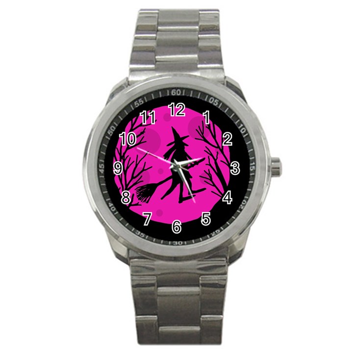 Halloween witch - pink moon Sport Metal Watch