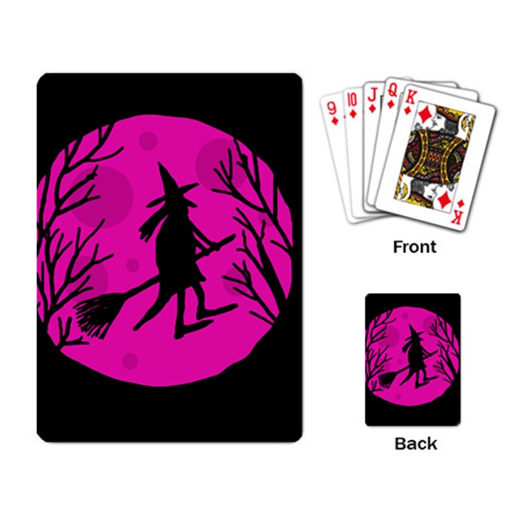 Halloween witch - pink moon Playing Card