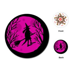 Halloween Witch - Pink Moon Playing Cards (round) 