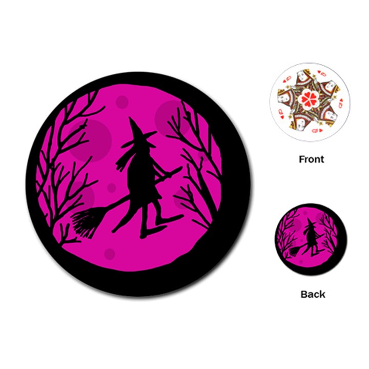 Halloween witch - pink moon Playing Cards (Round) 