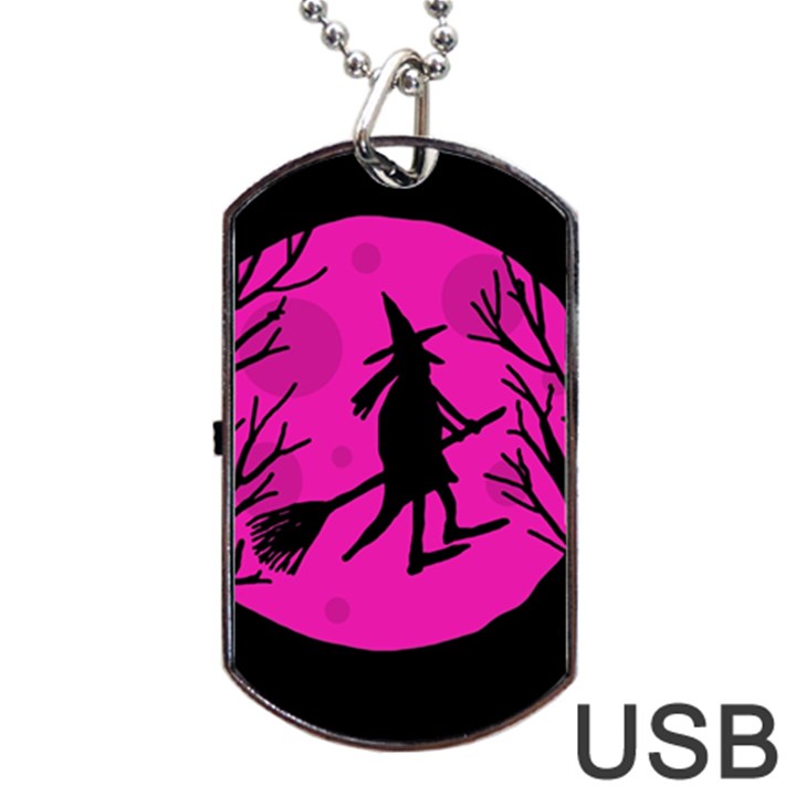 Halloween witch - pink moon Dog Tag USB Flash (One Side)