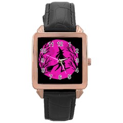 Halloween Witch - Pink Moon Rose Gold Leather Watch 