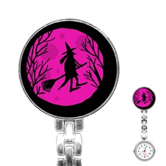 Halloween Witch - Pink Moon Stainless Steel Nurses Watch