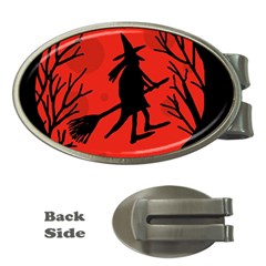 Halloween Witch - Red Moon Money Clips (oval)  by Valentinaart